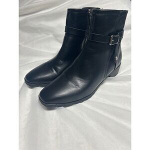 Anne Klein Black Leather Ankle Boots Buckle Detail Women's Classic Shoes Size 11